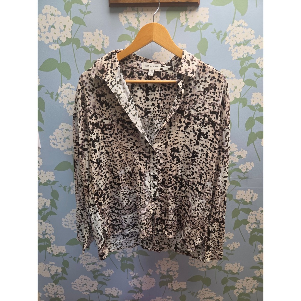 Cloth & Stone Women Animal Print Rayon Button Down Shirt Size M Oversized Top